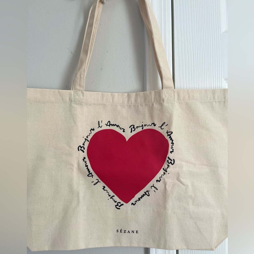 Sezane Cream And Red Tote Bag View 3